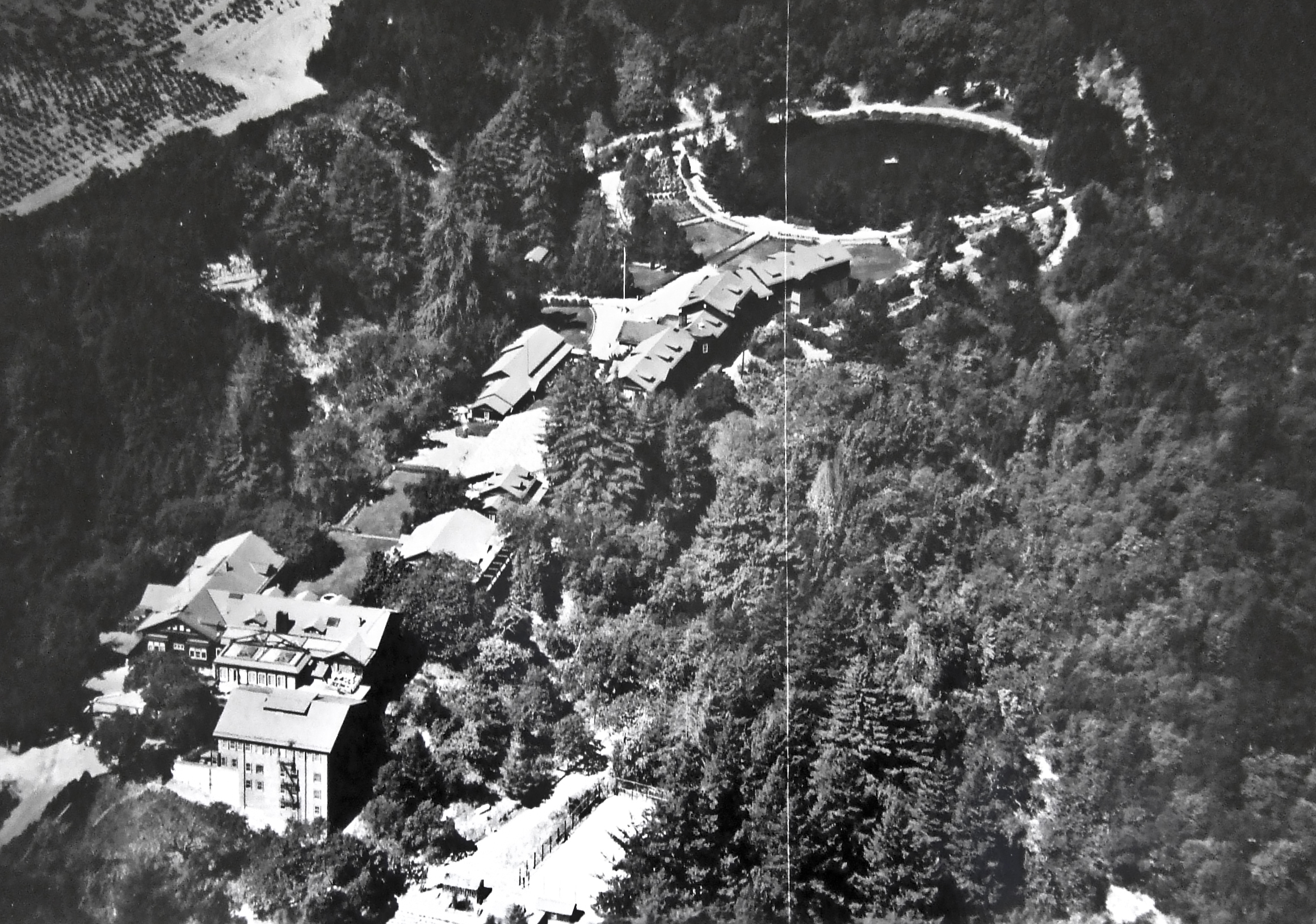 Aerial view of Alma College (California Jesuit Archives, Santa Clara. Alma College File.)
